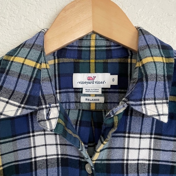 Vineyard Vines Women’s Pine Plaid Flannel Relaxed Button-Down Shirt 0 Green Blue - Picture 6 of 8